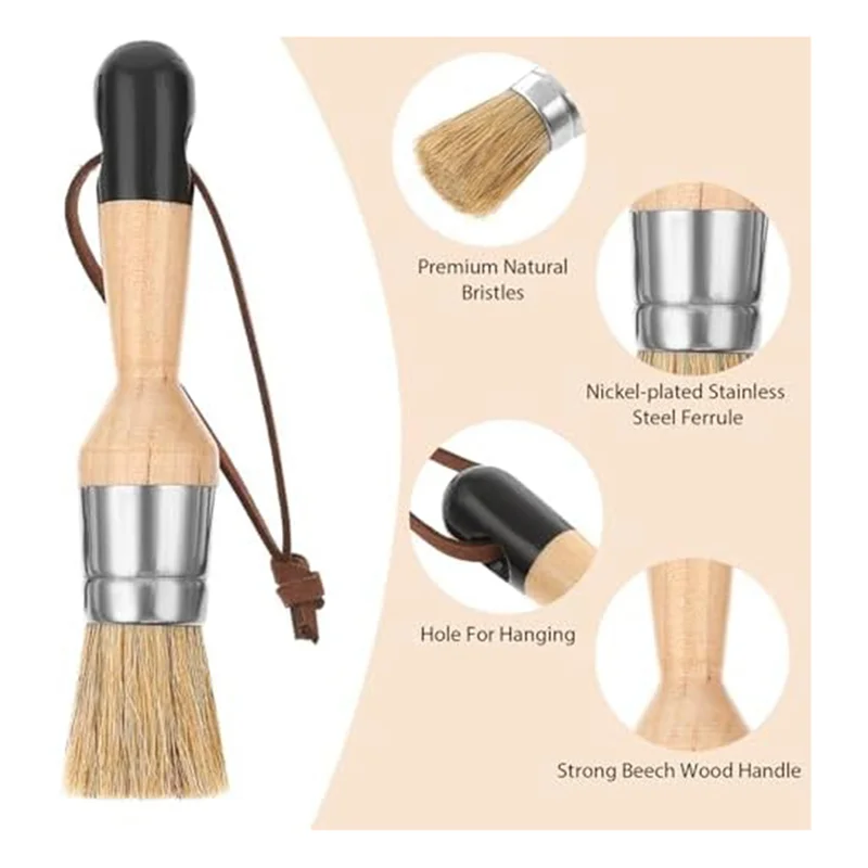 Practical-3 Pack Chalk Paint Brushes Kit For Furniture Reusable Flat And Round Chalk Paint Brushes Set Kit For Folk Art Home Dec