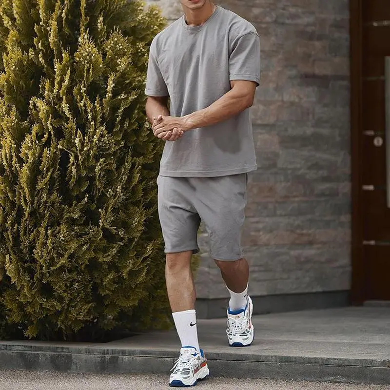 

Trendy Men's Cotton Thin Suit ort Sved irt Casual Sportswear Set Autumn Season Seven Sve ort Pants