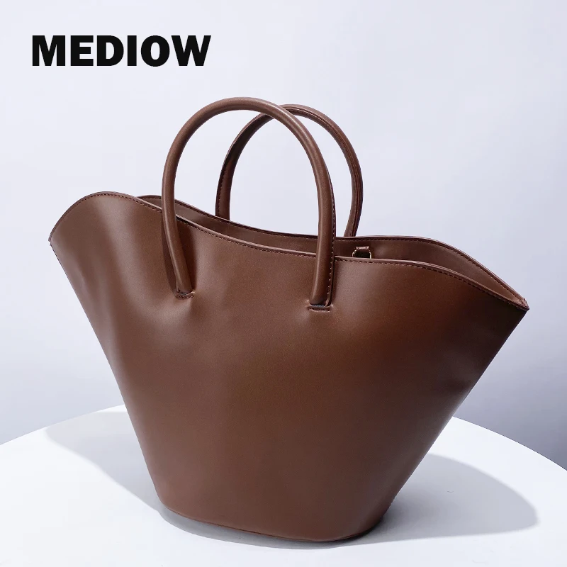 MEDIOW Large Capacity Tote Bags For Women Luxury Designer Handbag And Purses 2024 New In PU Vintage Top Handle Underarm Shoulder