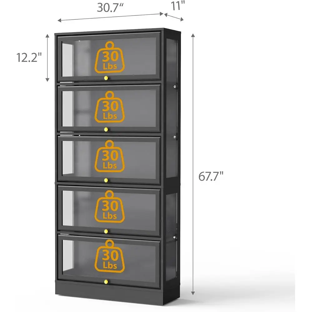5-Tier Acrylic Glass Display Cabinet with LED Lighting, Ideal for Collectibles and Toy Storage