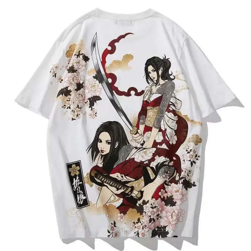 2023 summer new style Japanese fashion short-sleeved style Huakui heavy industry printed cotton casual loose T-shirt y2k