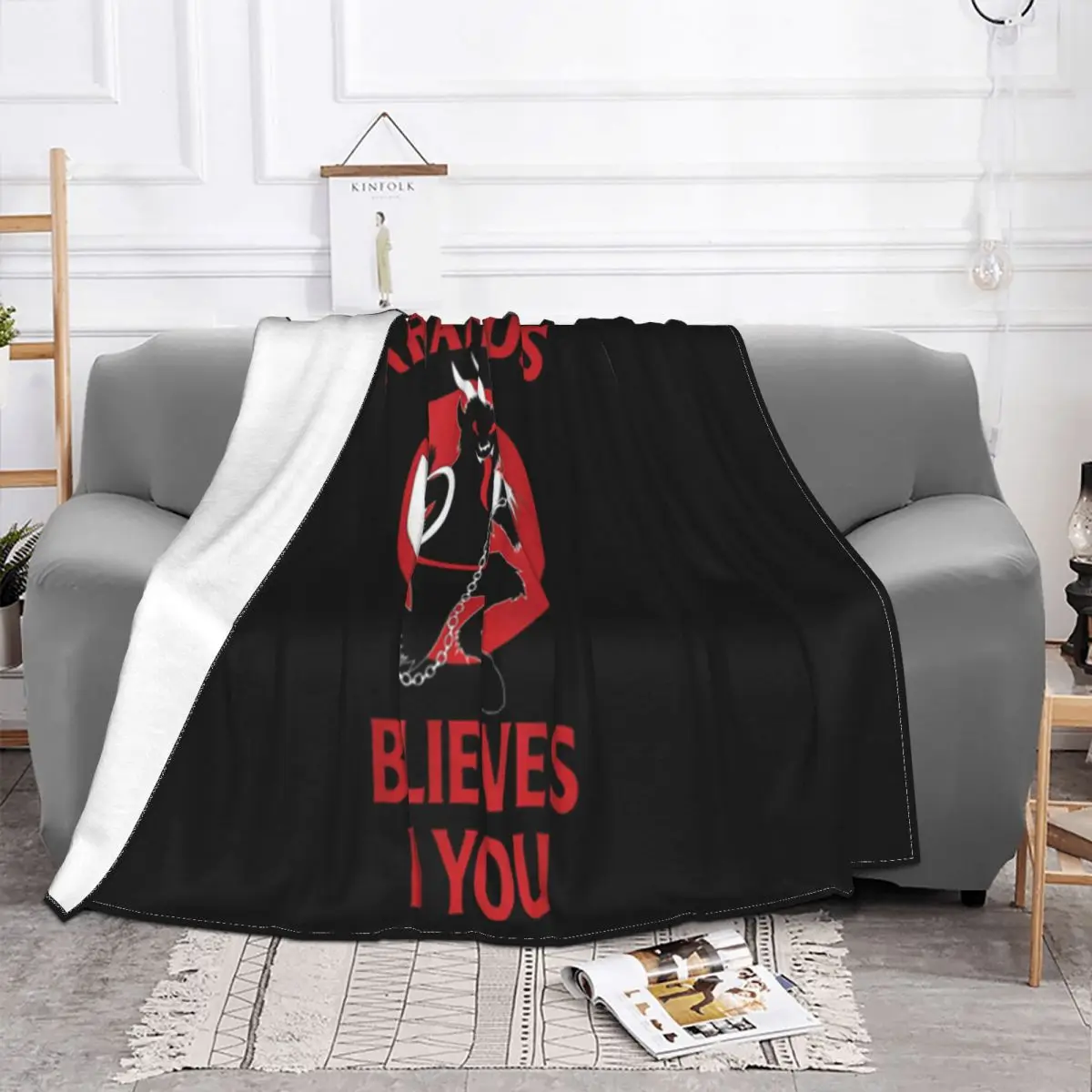 Premium Krampus Believes In You Germanic Christmas Demon Cheap Sale Novelty Different Rap Throw Blanket