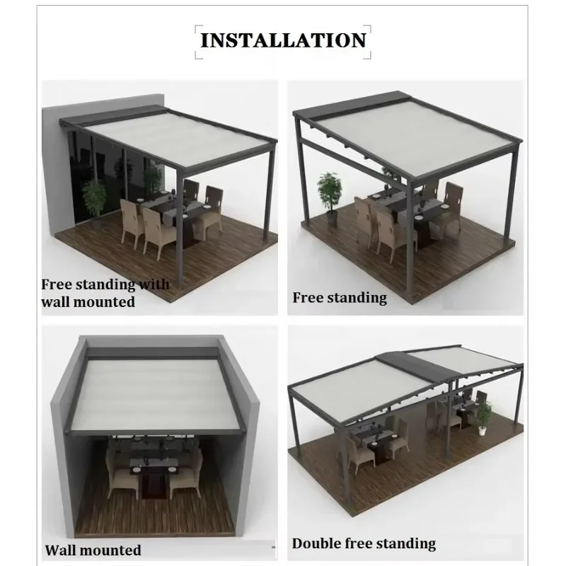 Custom Aluminum Retractable PVC Pergola Canopy,retractable Roof Awning Pergola Hotels Modern Aluminum Front Door Awning view 5