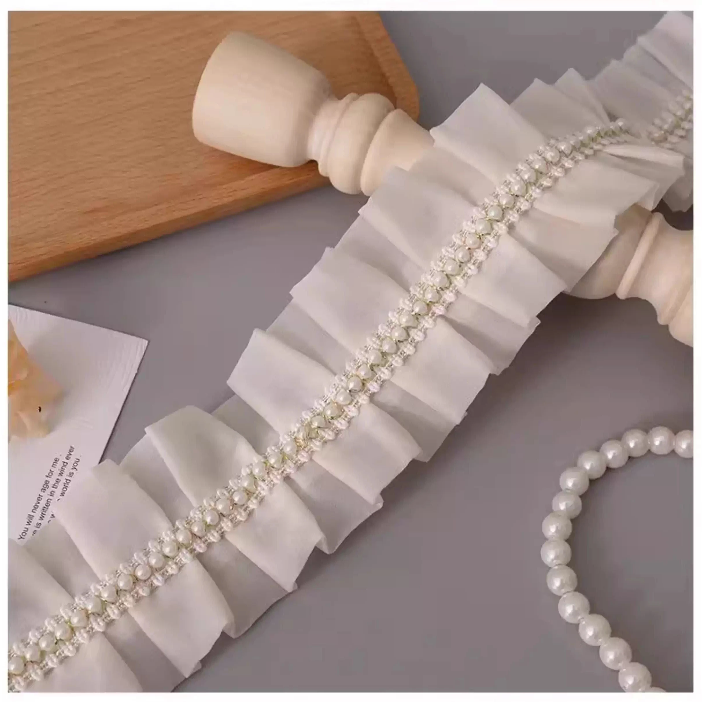 Lace Ribbon Trim - Fita de renda de pérolas artesanal