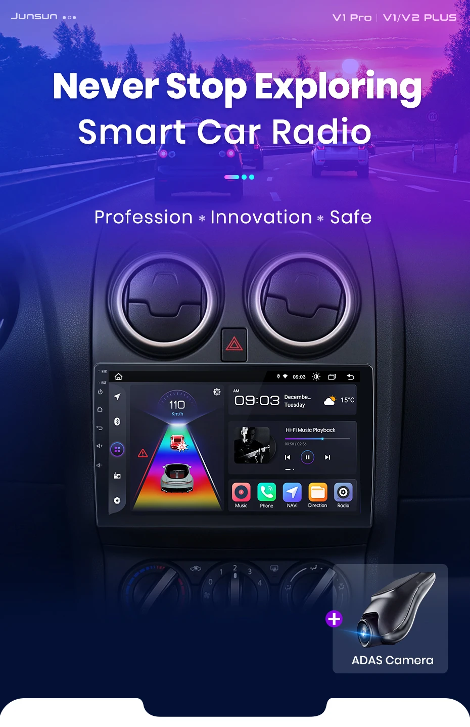 Junsun carplay android auto autoradio für nissan qashqai j10 2011-2015 gps intelligente systeme tereo multimedia autoradio – Detail 3