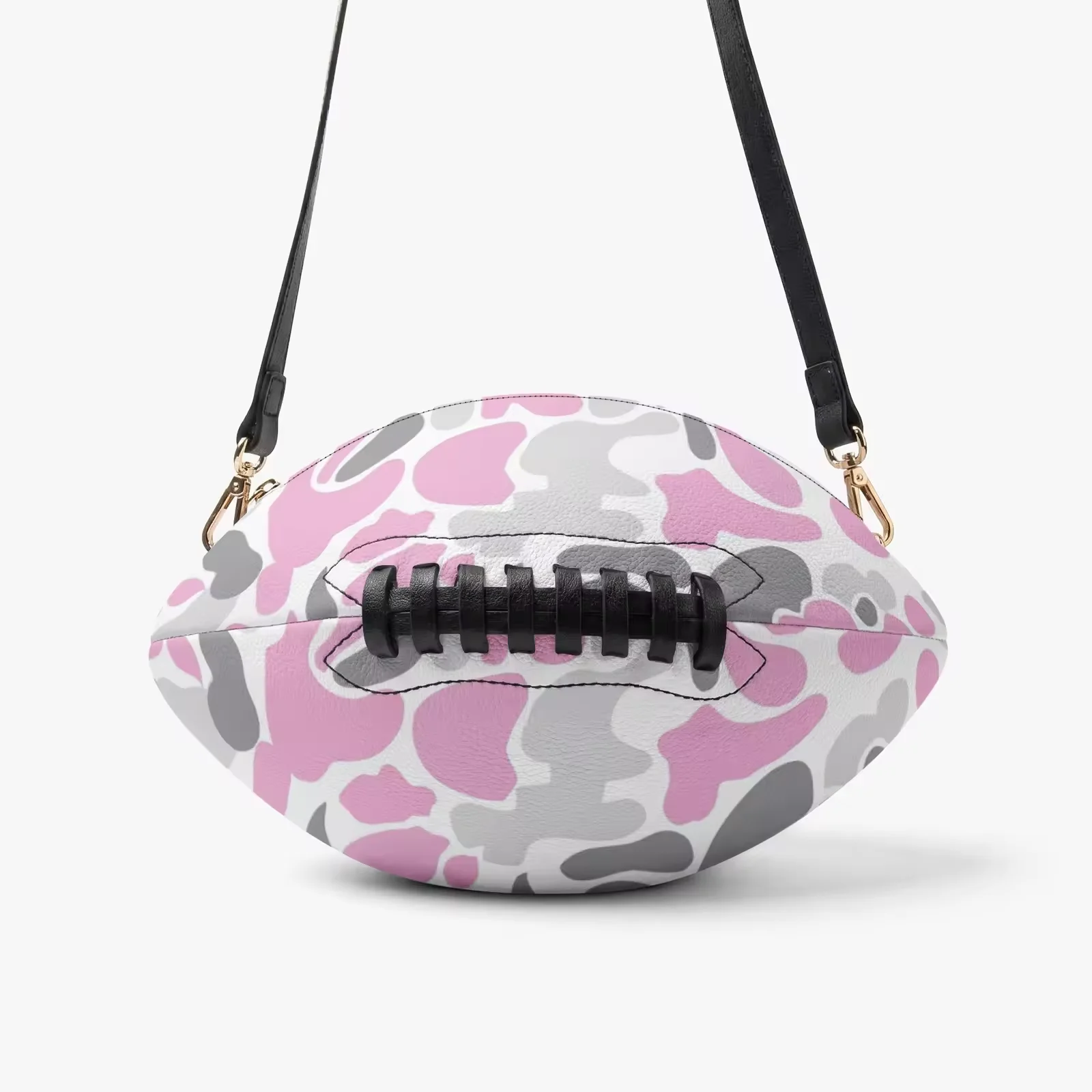 New Hot Sale Custom Pink Camo Print Crossbody Bag Women Novelty PU Rugby Ball Shoulder Purse with Adjustable Strap Party Handbag view 5