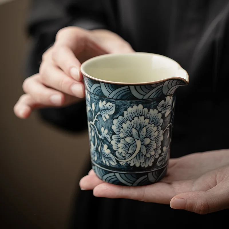 Flowers Ru Ware Ceramic Fair Cup Gong Dao Bei Tea Pitcher Gracked Glaze Supportable Kung Fu Set Pot Mug Drinking