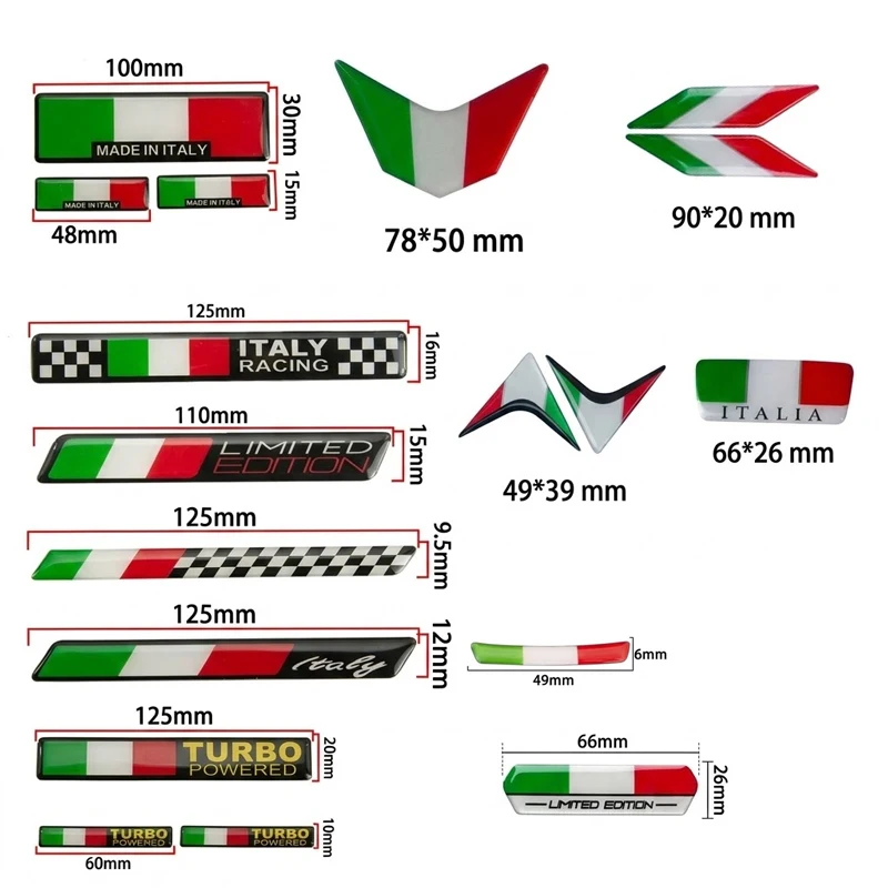 3D Resin Motorcycle Stickers Italy Tricolor/Flag/Turbo Powered/Italia Racing Various Styles Universal For Ducat Aprilia Vespa