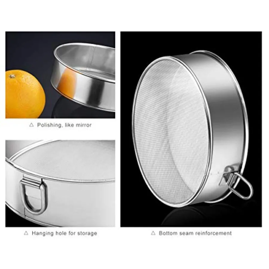 Sieve 6-Inch 60 Mesh, 8-Inch 40 Mesh Sieves Fine Mesh Strainer Set of 2 Stainless Steel Sifter Round Flour Sieve for Baking Str