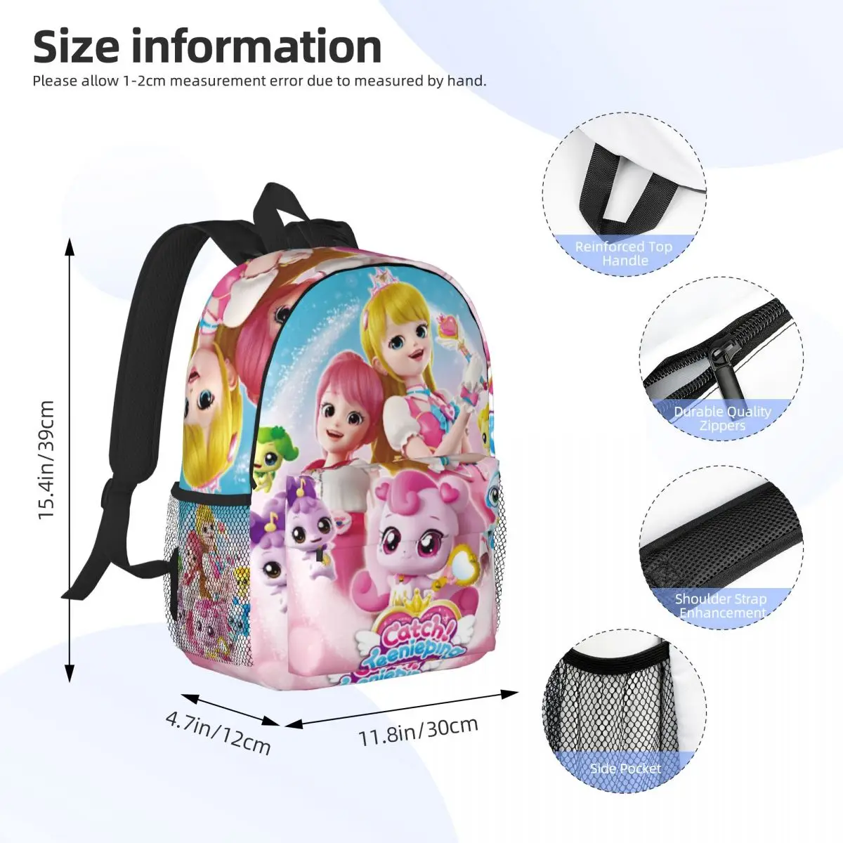 Catch Tiniping para niñas y niños, mochila de estudiante de gran capacidad, ligera, impermeable, 15 pulgadas