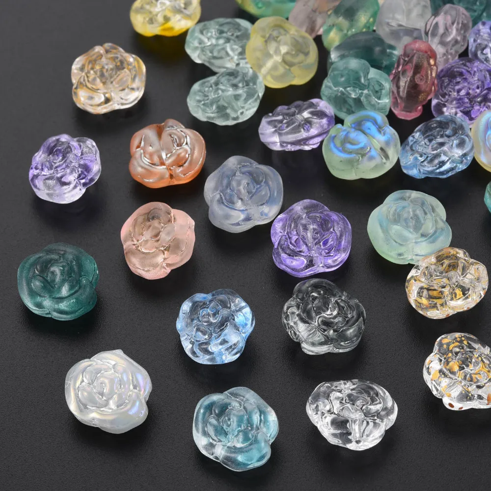 

500pcs Transparent Rose Flower Glass Beads 12.5x14x9mm for Bracelet Necklace DIY Jewelry Making Crafts Decor Accessories