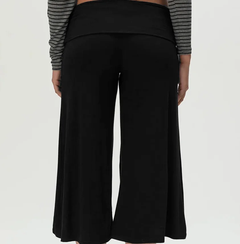 Women Fold Over Waist Gaucho Pants Low Rise Cropped Wide Leg Capri Pants Summer Foldover Culottes Yoga Pants Pajama Bottoms