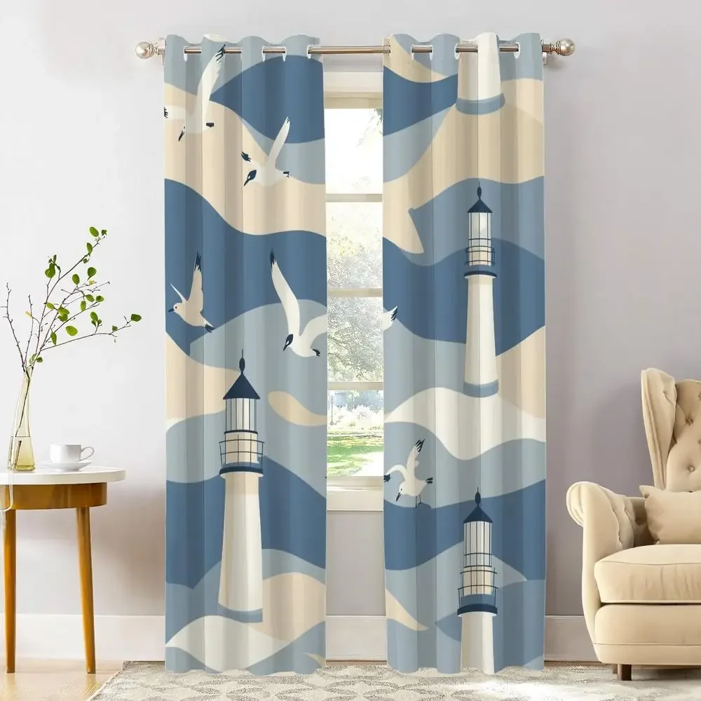 Thermal Insulated Blackout Curtains with Seagull Light Glow, 52x84, Set of 2 for Bedroom/Living Room