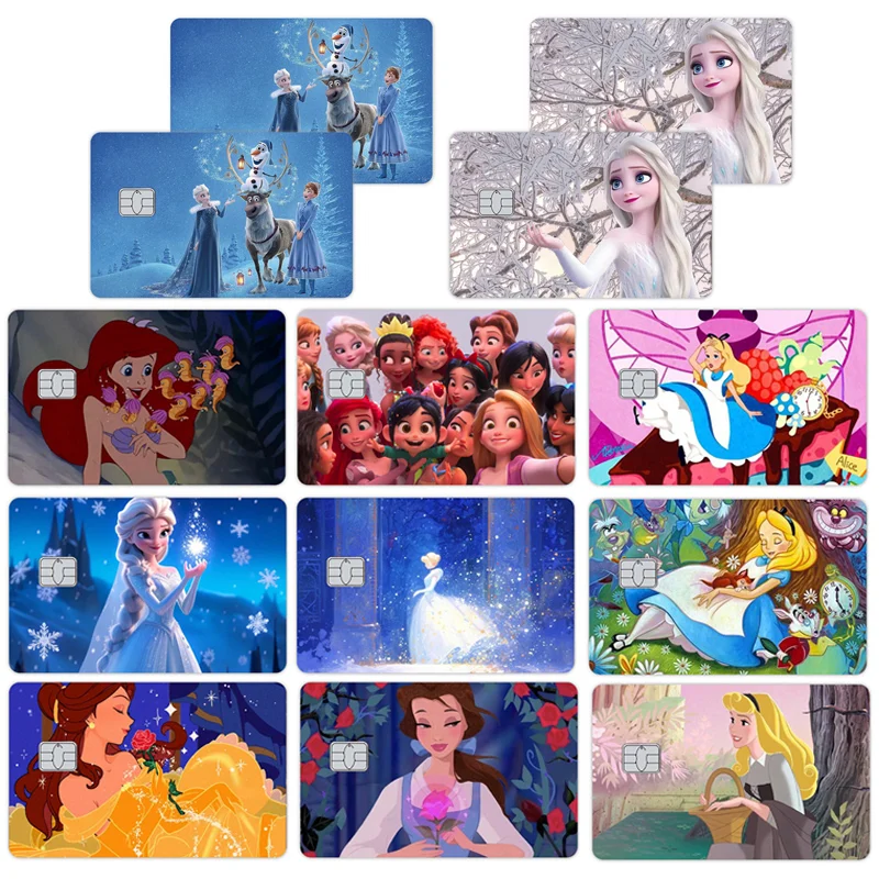 Cartoon Alice Elsa Cinderella Princess Credit Card Skin Stickers for VISA Bank Card Bus Metro Sticker Decal Decoration Girl Gift