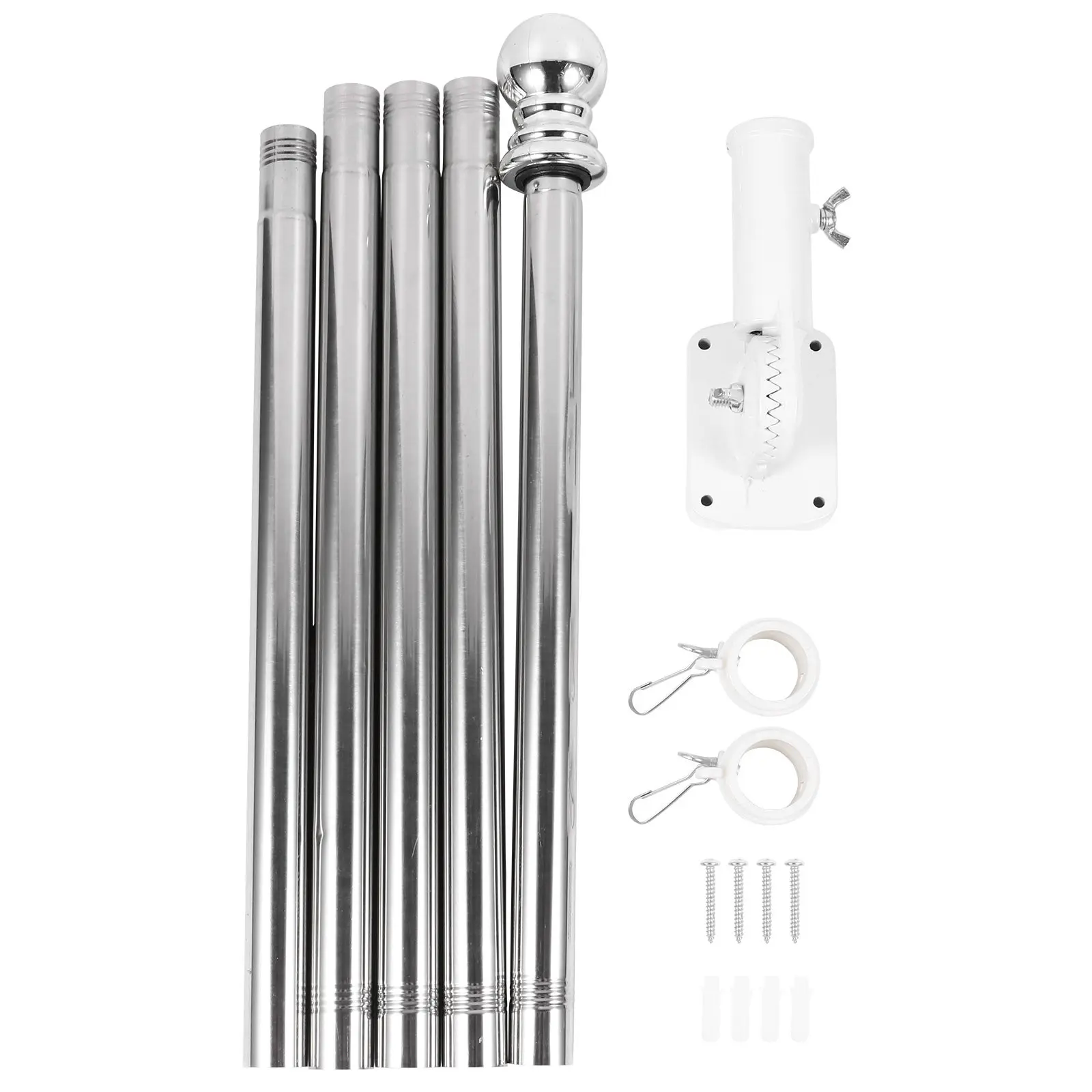 1Set 1.8m Adjustable Alloy Flagpole Kit Rotating Flag Pole Wall Mount Yard Roof Truck Bracket Weatherproof Rustproof Indoor
