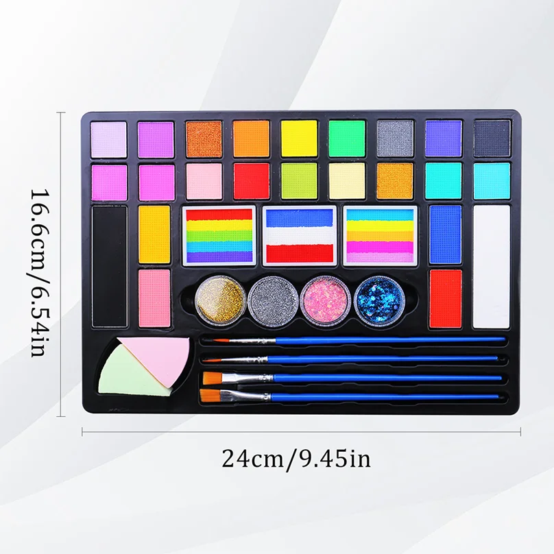 페이스 페인트 안료 키트 바디 페인팅 수용성 레인보우 팔레트 브러쉬 포함 성인용 할로윈 코스프레 파티 아트 메이크업