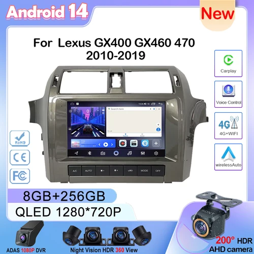 レクサスGX400 GX460 470 2010-2019用Car Android 14 カープレイ対応カーステレオ GPSナビゲーション マルチメディア ビデオプレーヤー 2din DVD非搭載