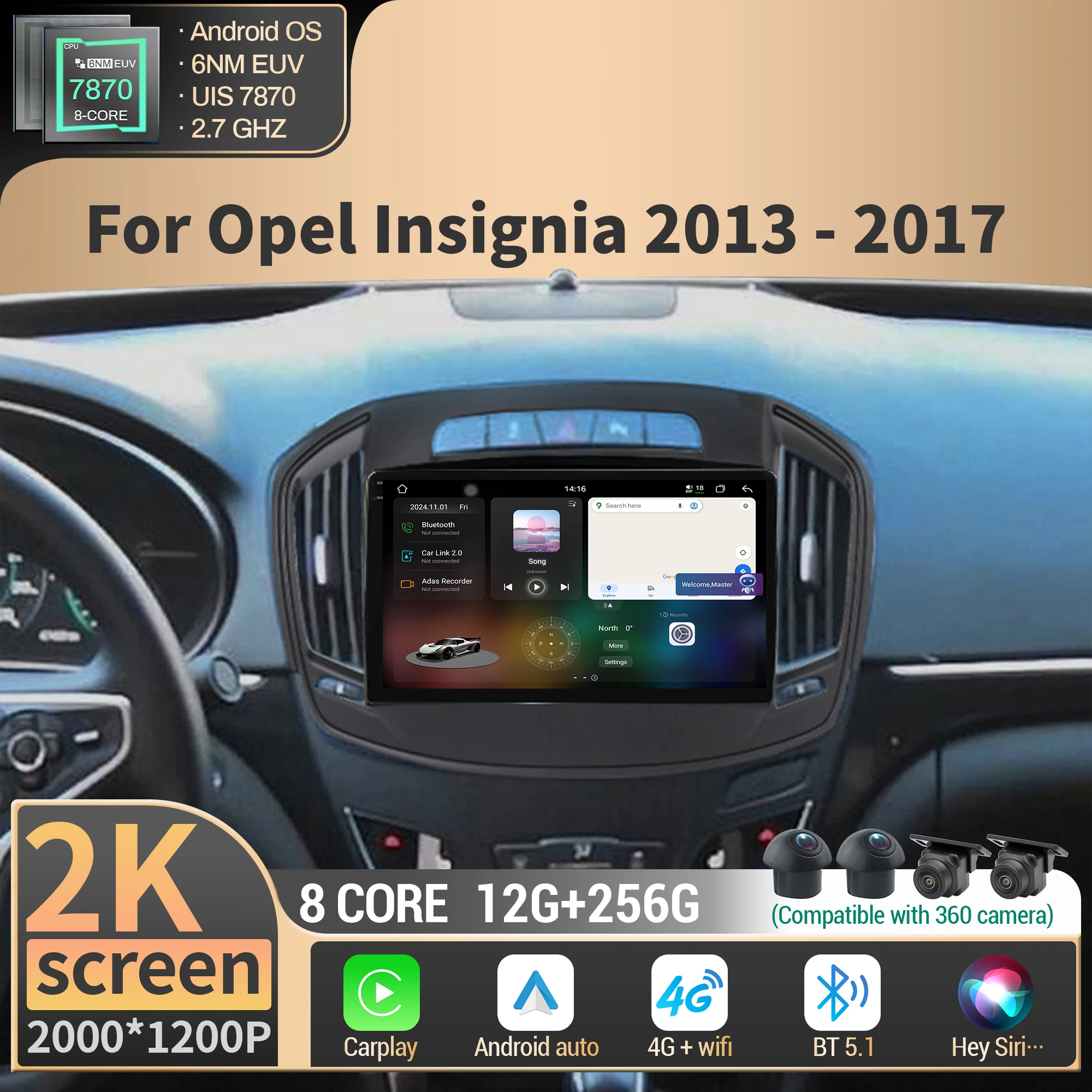 

Car Android For Opel Insignia 2013-2017 5G Radio Stereo Multimedia GPS 4G CPU 7870 Wireless BT Carplay Touch 2K QLED Screen
