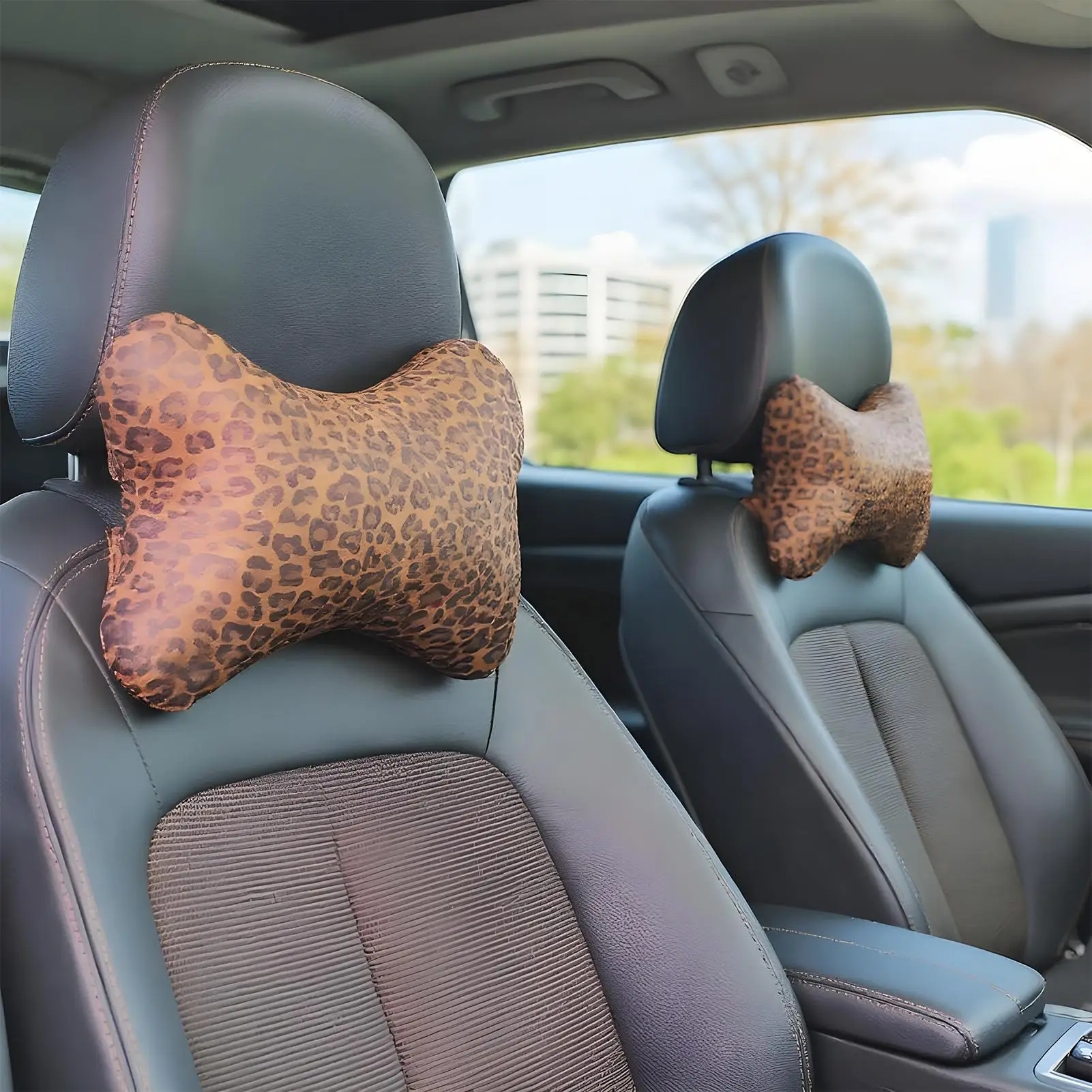 

Neck Pillow For Car 2 Pieces Vehicle Cushion Leopard Print Car Pillow With Adjustable Strap For Adults Passenger Driving