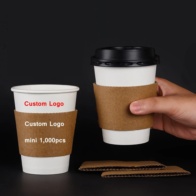 

1000pcs Custom Disposable Coffee Cup Sleeves Kraft Corrugated Paper Cup Heat Insulation Sleeve Holder Disposable Cup Cover