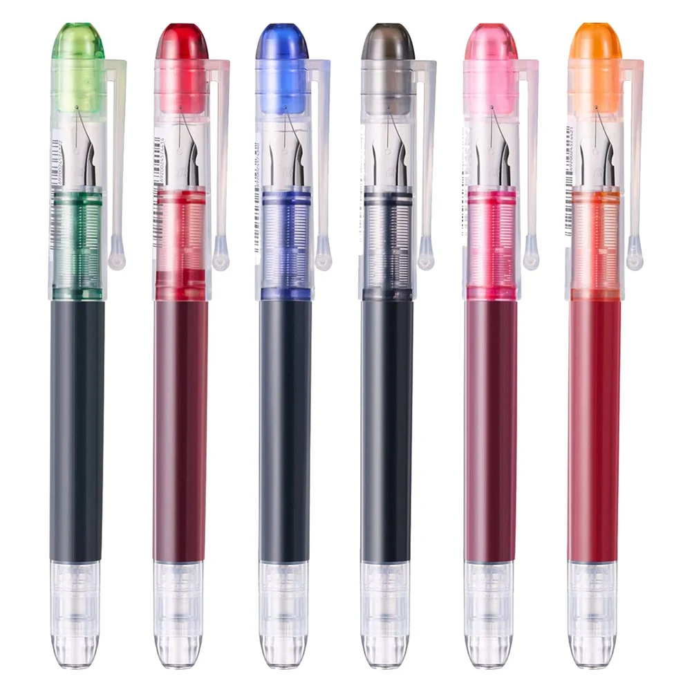 ABNP 6 Pieces of Multi-Color Disposable Fountain Pens, Used for Sketching, Diary, Calligraphy, Smooth Writing Office Supplies