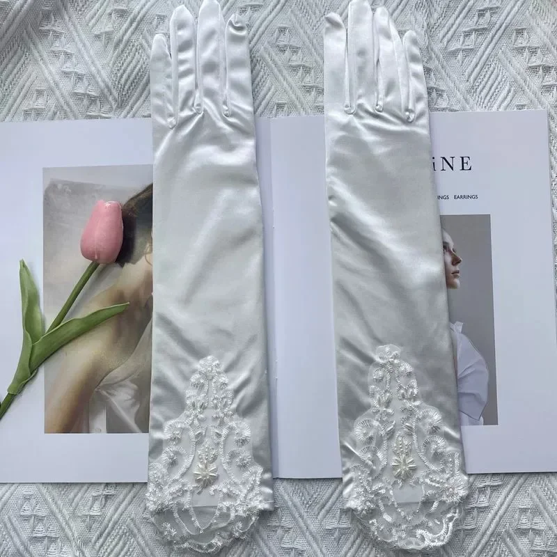 Wedding Bridal Elastic Elbow Lace Satin Gloves Ladies Elegant Party Dress Bride Gloves