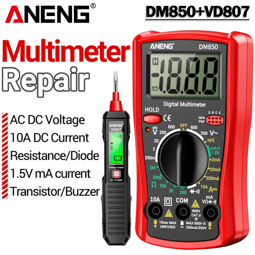 ANENG Digital Multimeter DM850 Voltmeter VD807 NCV Induction 12‑300V Voltage Tester Pen Electrician Repair DIY Detector Kit Tool