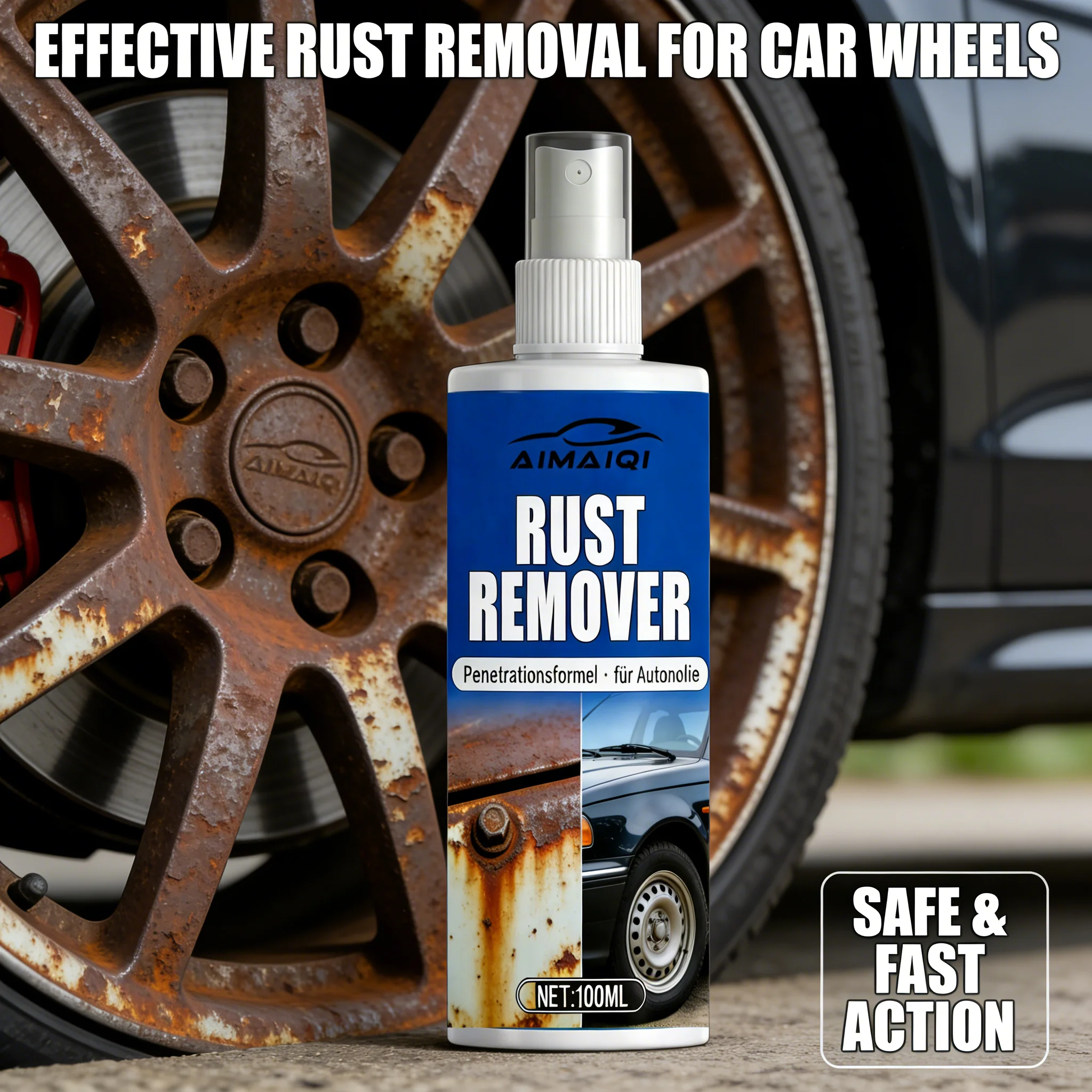 Quick Acting Rust Remover Spray - Fast Rust Removal for Car Accessories, Bicycles and Metal Tools, Prevents Rust Formation