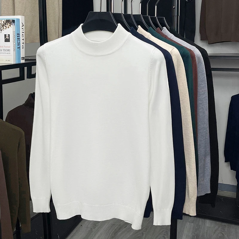 Maglione lavorato a maglia a maniche lunghe da uomo 2025 Autunno New Business e Leisure Maglione base primaverile e autunnale a collo alto e mezzo alto