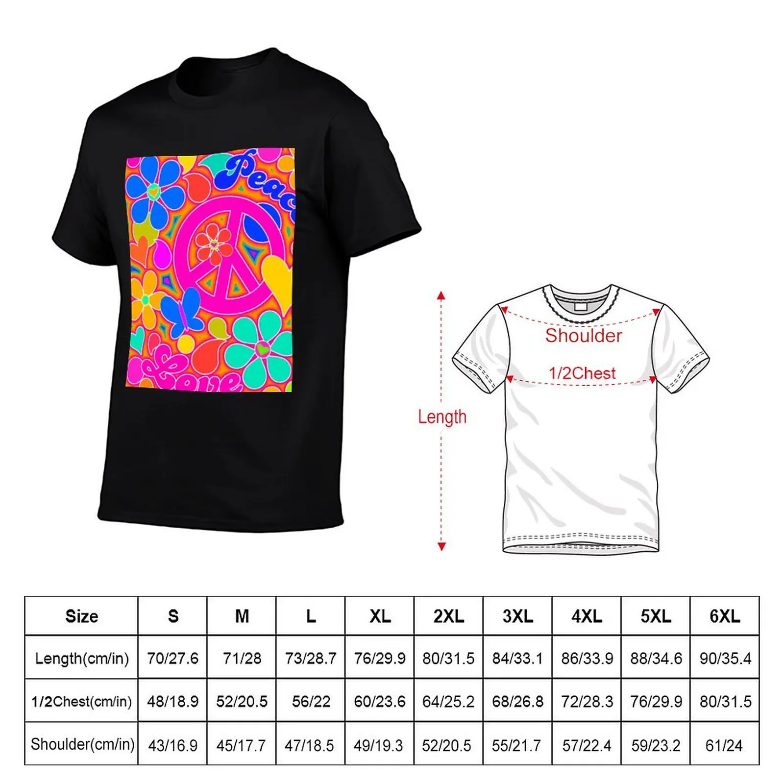 Bright Pop Art Colorful Peace and Love Flower Power Art T-Shirt anime t shirts sports fans oversizeds black t shirts for men