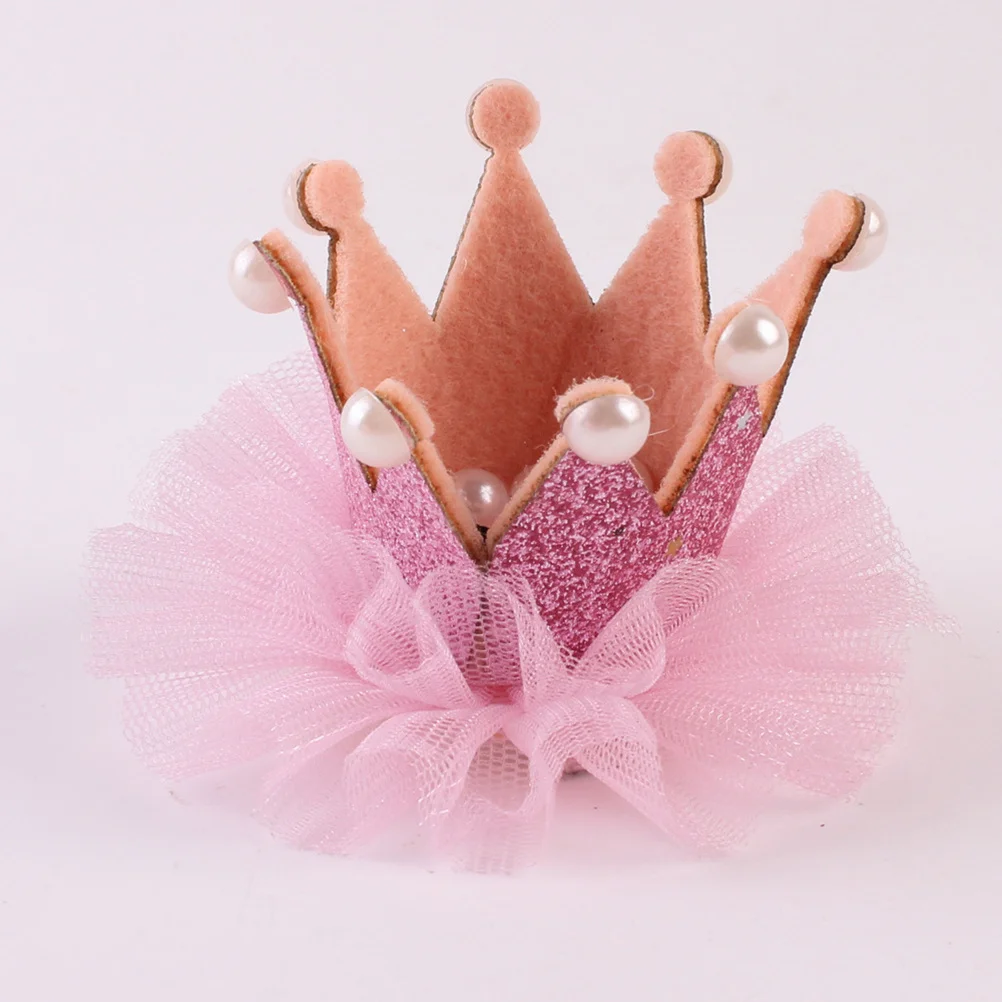 Simple Design Lace Three-Dimensional Crown Hairpin Pink Color Good Grip Easy Clip Wedding Party Daily Life Accessories