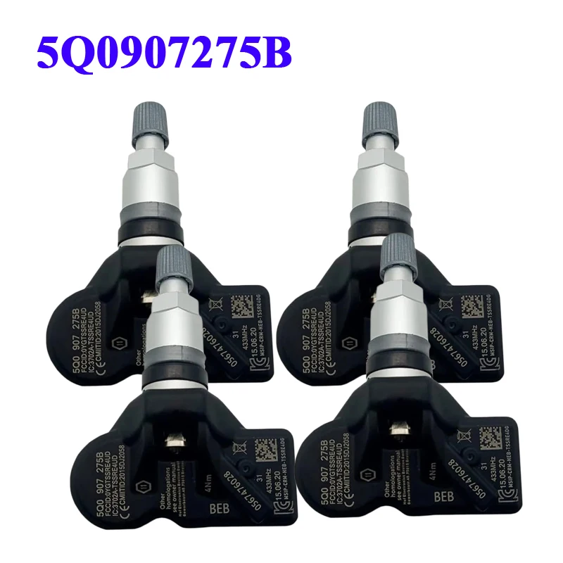 

4PCS 5Q0907275B TPMS Tire Pressure Sensor 433MHZ For Audi A4 A5 for VW Golf Jetta Beetle Passat Tiguan Touareg Bentayga Porche