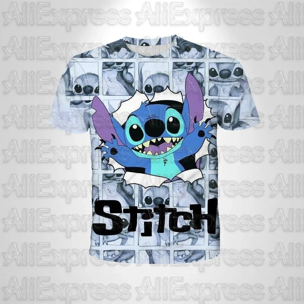 MOTO Anime Stitch Cartoon MensT-셔츠 귀여운 코스프레 옷 아동용 티셔츠 소년 소녀 캐주얼 반팔 여름 통기성
