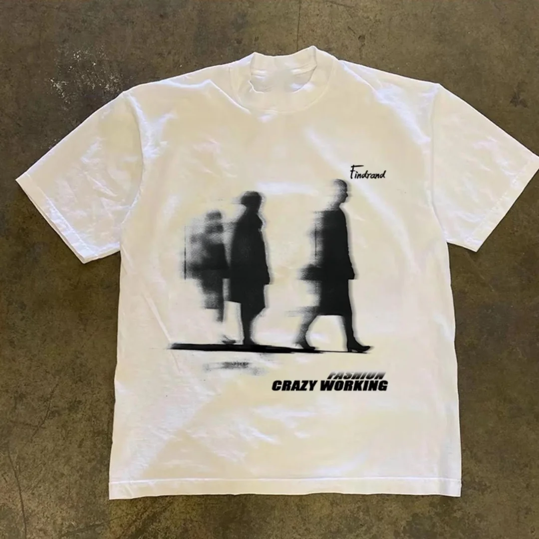 Streetwear Vintage Y2K Vintage Punk Gothic Shadow Black Short Sleeve T-Shirt Unisex short-sleeved retro street Y2K casual tops
