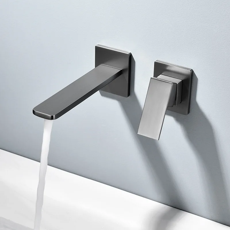 

Concealed all copper gun gray basin faucet, hotel household wall mounted cold and hot sink, wash basin faucet