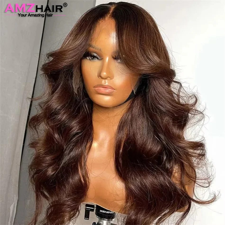 

Chocolate Brown Body Wave 13X4 13x6 Lace Front Human Hair Wig For Women 360 Hd Full Lace Wig Brazilian Brown Colored Frontal Wig