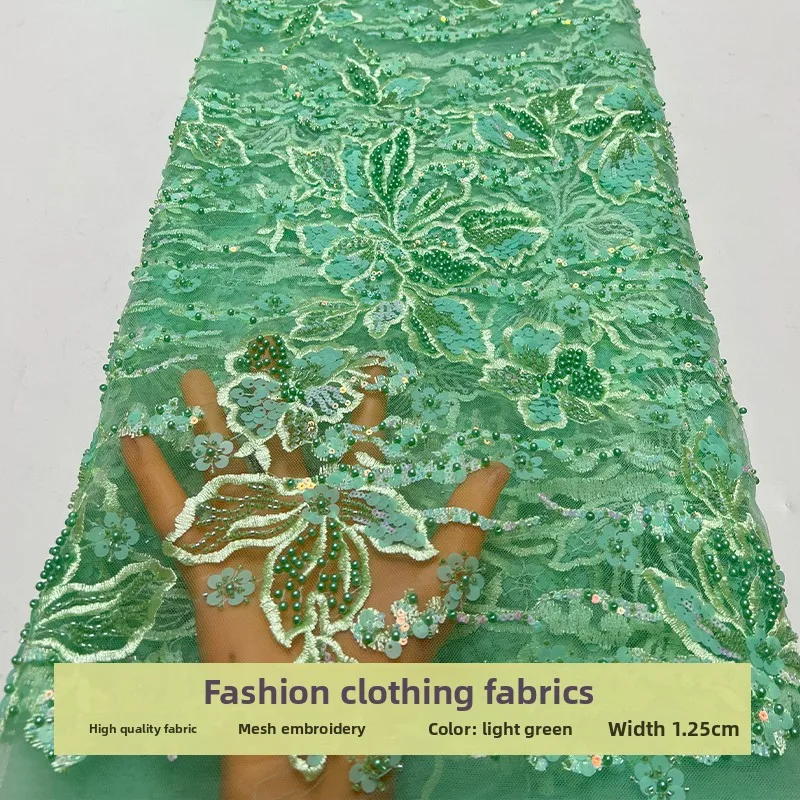 Mesh Bead Pattern Bubble Sequin Embroidery Fabric for Wedding Dress Clothing Design Diy Cloth By The Yard Sewing Material