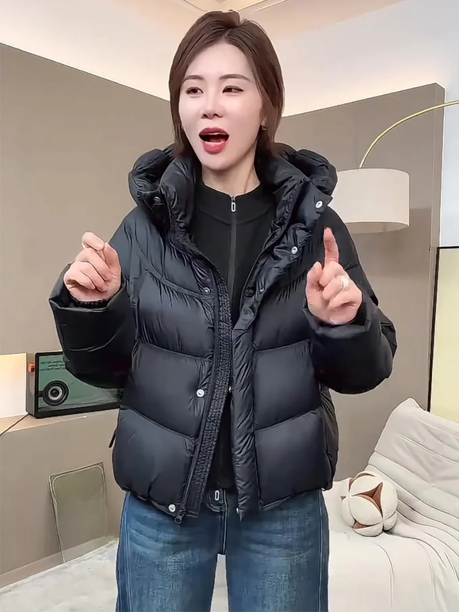 

Женская зимняя утепленная куртка-пуховик Cloudlike свободного кроя с капюшоном, на пуховом наполнителе, повседневная, на молнии