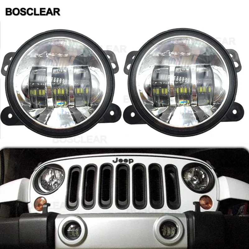 

2PCS 4Inch Round Led Fog Lights 30W 6000K White Halo Ring DRL OffRoad Fog Lamps For Jeep Wrangler JK TJ LJ Dodge Journey bosclea