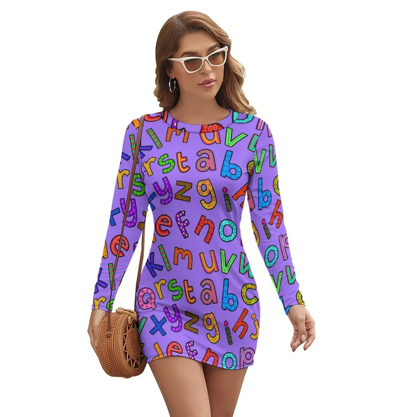 

Doodle Alphabet Letters Long-sleeved Dress Long dresses chic and elegant woman dress summer clothes for women