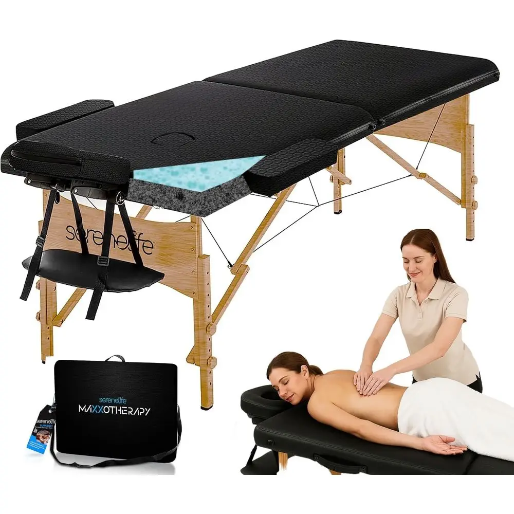 

Портативный массажный стол, профессиональная регулируемая складная кушетка для массажа и наращивания ресниц с деревянной основой или для косметолога, с эргономичной подставкой для головы, из искусственной кожи.