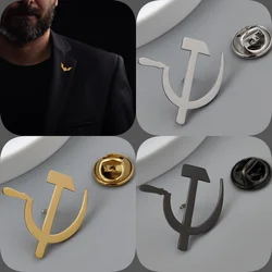 Hammer and Sickle Gold Plated Badge, Silver Collar Brooch, Men's Lapel Pin Black, Suit Accessories Set, Father Husband Gift