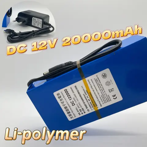 12V 20000mAh 폴리머 리튬 배터리 팩 충전식 고용량 맞는 캠핑 장비 스피커 태양 램프 야외 전원 긴 수명