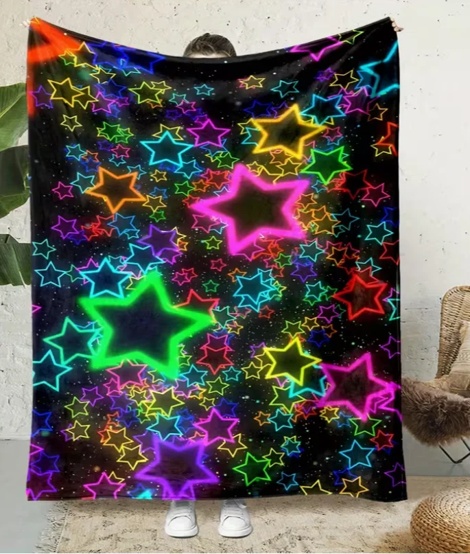 Soft Warm 1pc Colorful Five-pointed Star Catcher Blanket Multipurpose for Sofa Office Bed Camping  Gift All Seasons Blanket
