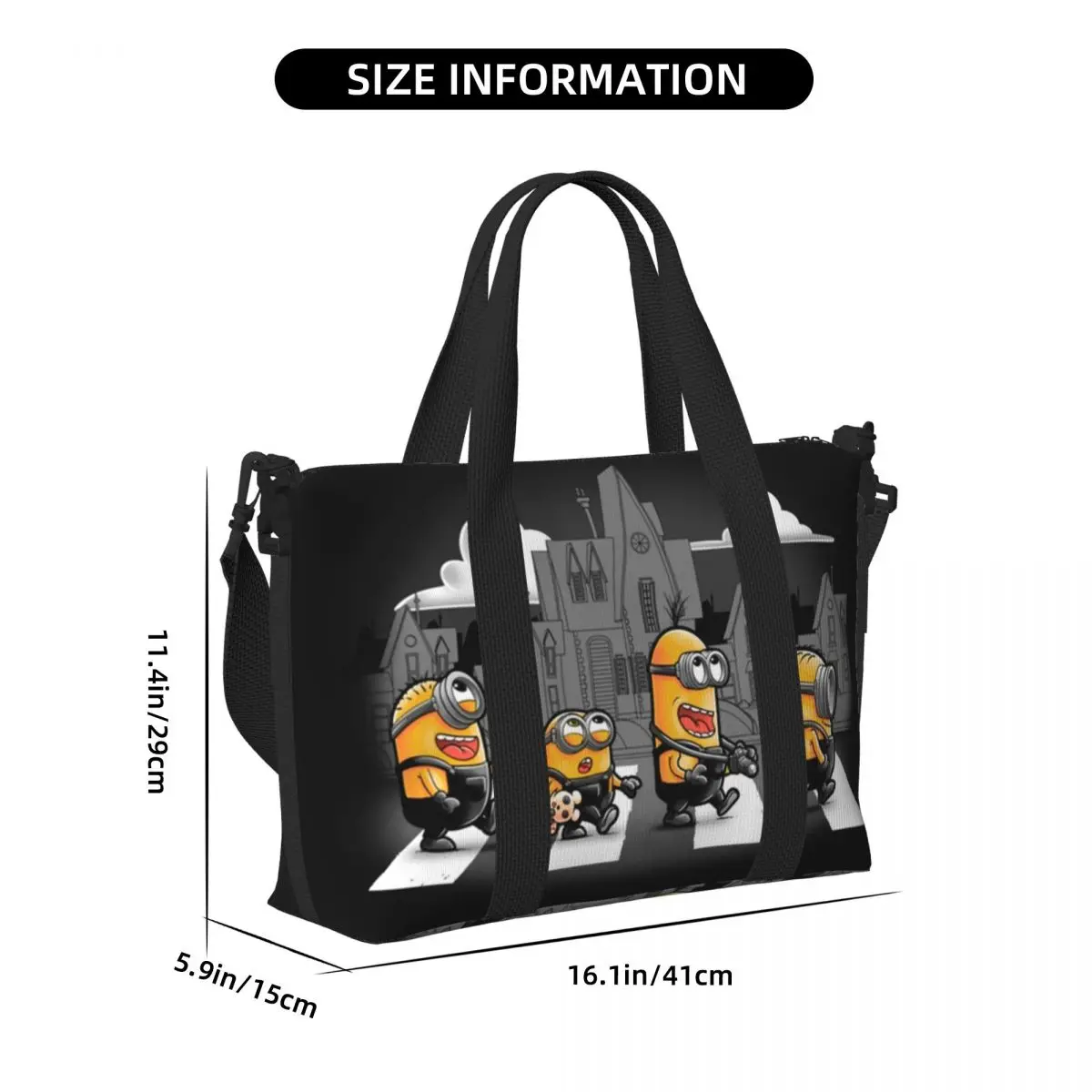 Custom Large M-Minions Road Essential Cartoon Tote Bag for Women Shopper Shoulder Gym Beach Travel Bag