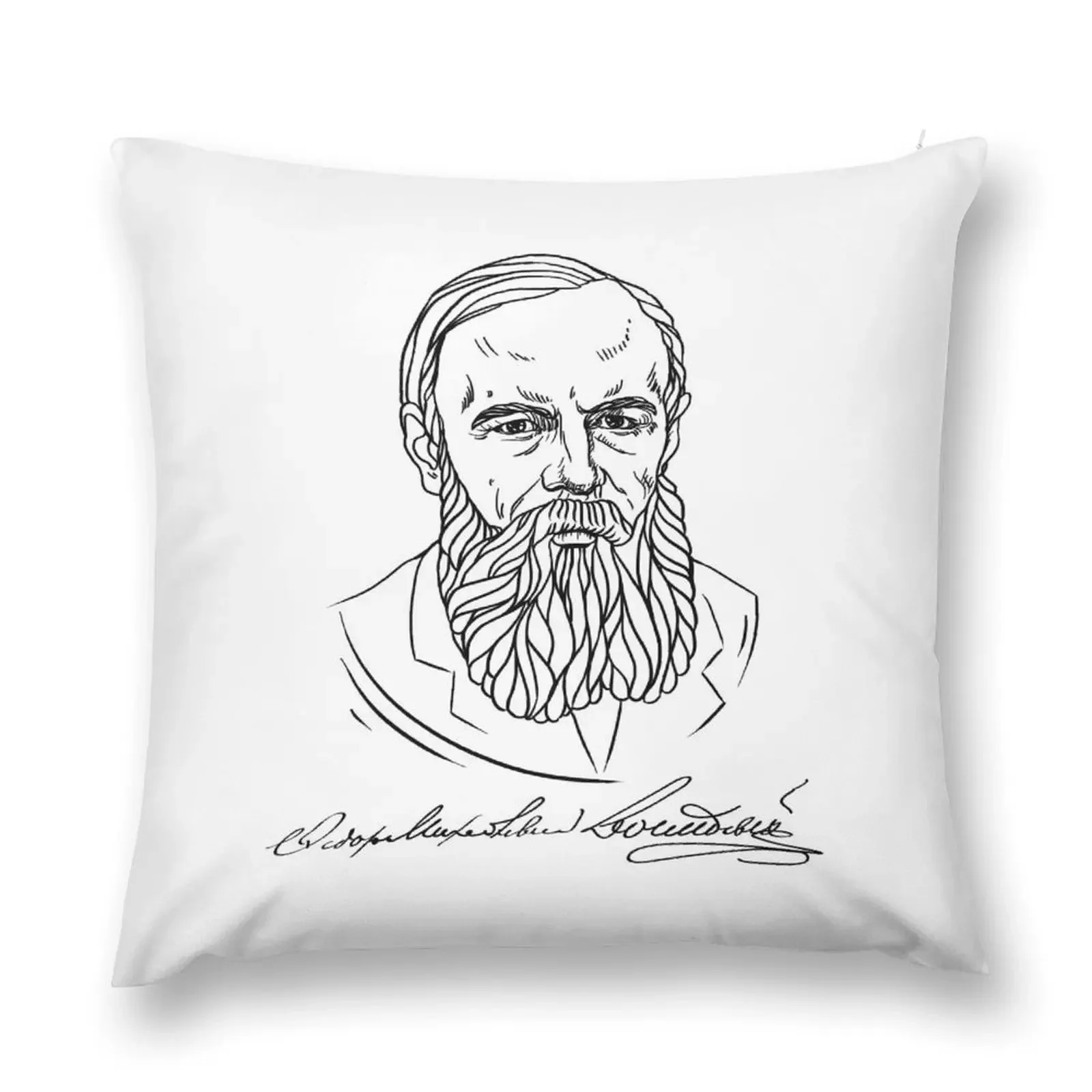 Dostoevsky Black Ink Portrait with Autograph Throw Pillow Pillow Cover Pillow Case Sofa Covers Cushion Child