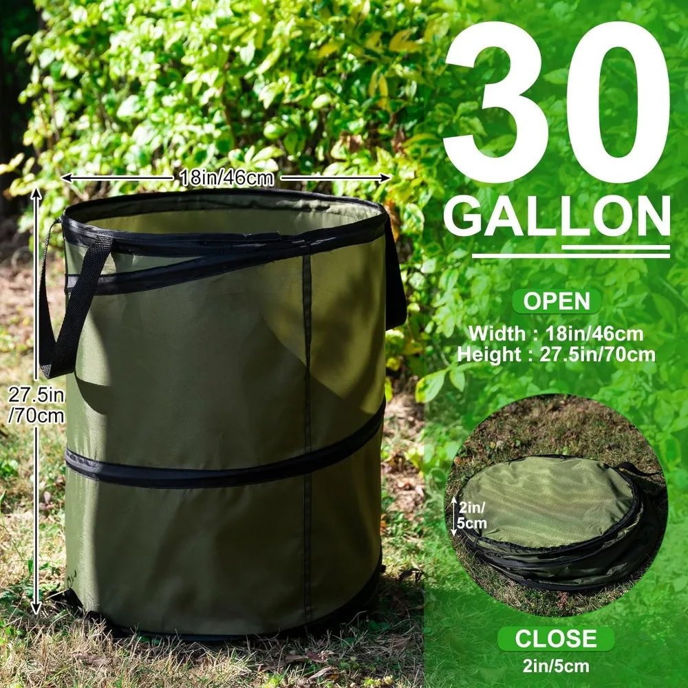 30 Gallon Yard Waste Bin, 2 Pack Pop Up Garbage Cans with 3 Reinforce Handles, Reusable Garden Waste Bags, Yard Waste Bin