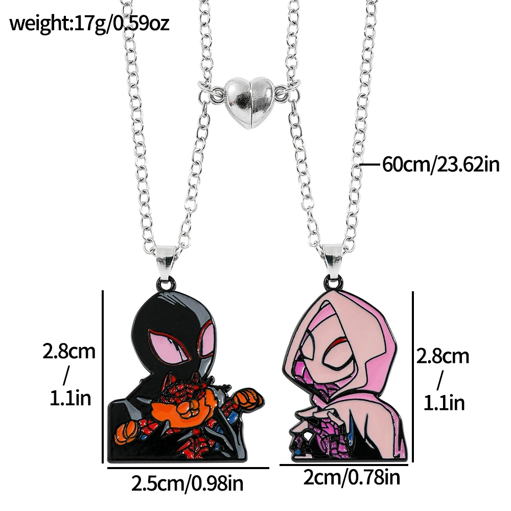 Spider-Man across the Spider-Verse Miles Morales Gwen Stacy Couple Magnetic Choker Necklace Set Heart Jewelry for Lovers