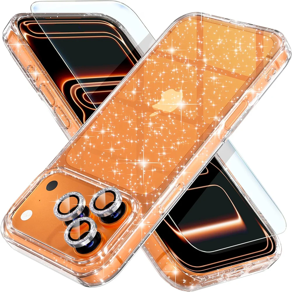 Glitzerhülle, Diamant-Kamera-Objektivschutz, Glas-Displayschutz, für iPhone 17 Pro Max Air 16E, 16 15 Plus, 14 13 Mini 12