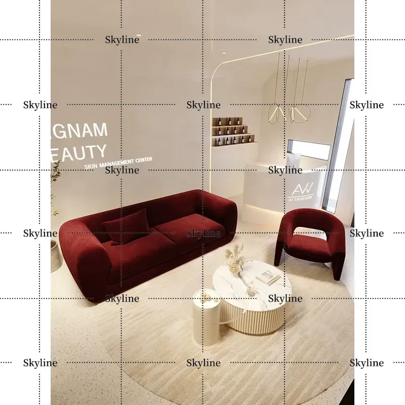 Straight Row Burgundy Reception Sofa, Versatile Commercial Seating for Salon, Store & Hotel